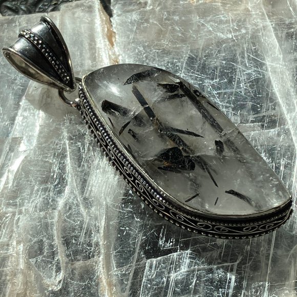 Tourmalinated Quartz Crystal Stone Jewelry Pendant - Picture 7 of 8